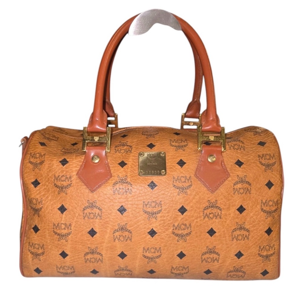 MCM Visetos Satchel in Cognac and Brown with Gold Hardware EUC